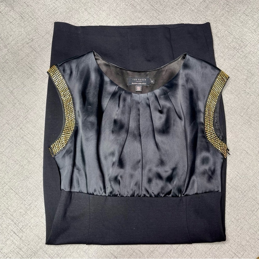 Ted Baker London Black Silk & Rhinestone Elate Midi Sheath Dress 3 Medium - Picture 11 of 15